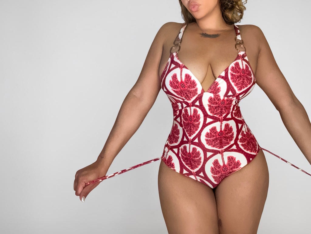 The Palm- V neck Drawstring Swimsuit